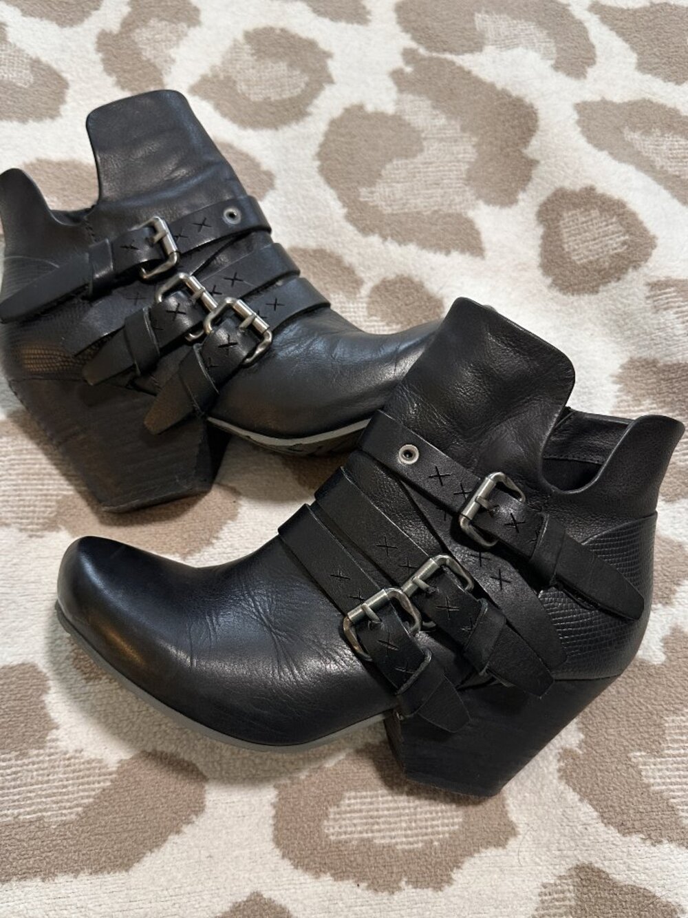 OTBT Black Leather Wedge Ankle Boots, Size 8